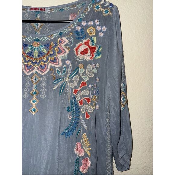 Johnny Was Embroidered Tunic Top/ Mini Dress Size Small– Light Blue 3/4 Sleeve B - Picture 11 of 16